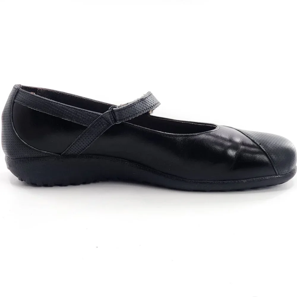 NAOT Leather Mary Jane Shoes Flats Hook & Loop Blue Black